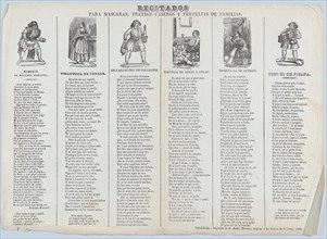 A recital sheet featuring different characters for use at social gatherings, 1861.