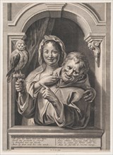 A Fool with an Owl and a Woman at a Window, 17th century.
