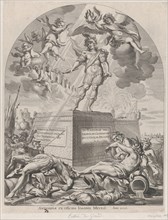 Plate 1: Ferdinand as Mars, standing on a pedestal; from Guillielmus Becanus's 'Serenissimi Principis Ferdinandi, Hispaniarum Infantis...', 1636.