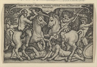 Hercules abducting Iole, from The Labors of Hercules, 1544. [Euryti regis filiam Iolam, occiso patre, abduxit Hercules].
