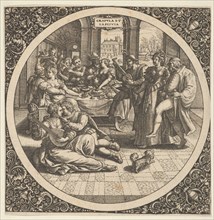 Scene with Galants at a Banquet in a Circle at Center, 1580-1600.