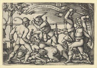 Peasants' Brawl, from The Peasants' Feast or the Twelve Months, 1547. [Haust Du Mich. So Stich Ich Dich].