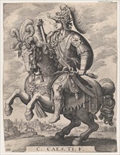 Plate 4: Emperor Gaius on Horseback, from 'The First Twelve Roman Caesars', after Tempesta, 1610-50.