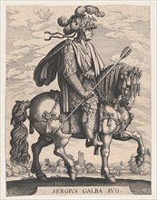 Plate 7: Emperor Galba on Horseback, from 'The First Twelve Roman Caesars' after Tempesta, 1610-50.