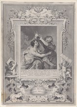 Joseph and Potiphar's wife, within an ornate frame, 1739.