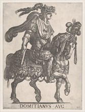 Plate 12: Emperor Domitian on horseback facing right from the 'First Twelve Emperors of Ancient Rome', 1575-1630.