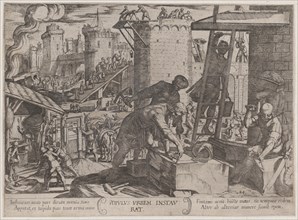 Plate 24: The Israelites Rebuilding the Walls of Jerusalem, from 'The Battles of the Old Testament', ca. 1590-ca. 1610.