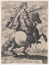 Plate 1: Emperor Julius Caesar on Horseback, from ' The First Twelve Roman Caesars', after Tempesta, 1610-50.