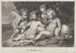 A group of three children and a putto with fruit and a lamb, ca. 1760-1801.