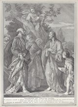 Conversion of Zacchaeus, with Christ at right addressing the tax collector, who is seated in a tree at top center, 1730-39.