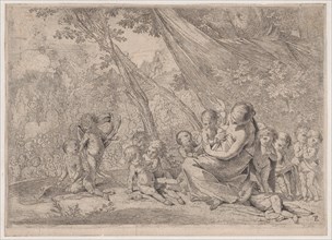 The garden of charity, woman representing Charity at right surrounded by children, ca. 1631-37.