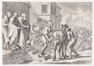 The departure of the prodigal son, shown about to mount a horse, from a series of four prints, ca. 1645.