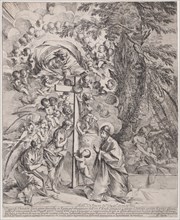 The dream of St Joseph, who is sleeping at the right, the Virgin and Child by a cross surrounded by angels and many putti and with God the Father above, ca. 1635-37.