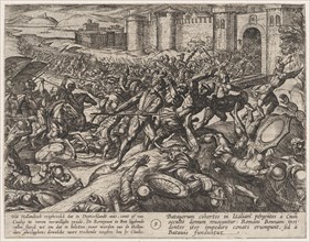 Plate 9: The Romans Defeated by the Dutch Troops at Bonna, from The War of the Romans Against the Batavians (Romanorvm et Batavorvm societas), 1611.
