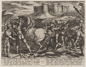 Plate 17: The Romans Misled by Civilis' Horse to Believe that He was Dead or Injured, from The War of the Romans Against the Batavians (Romanorvm et Batavorvm societas), 1611.
