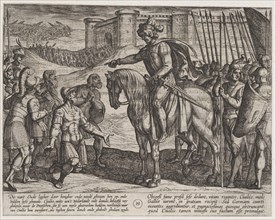 Plate 19: Men from the Fortress Surrender and Pledge Their Lives to Civilis, from The War of the Romans Against the Batavians (Romanorvm et Batavorvm societas), 1611.