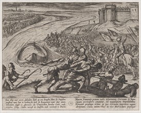 Plate 12: Pulling a Vessel Loaded with Grain to Shore, from The War of the Romans Against the Batavians (Romanorvm et Batavorvm societas), 1611.