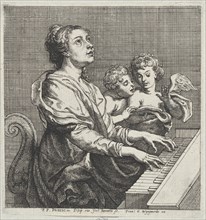 Saint Cecilia playing the organ with two putti at right, ca. 1631.