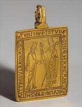 Reliquary Pendant with Queen Margaret of Sicily Blessed by Bishop Reginald of Bath, British, 1174-77.