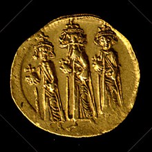Solidus of Heraclius, Heraclius Constantine, and Heraclonas, Byzantine, 638-641.