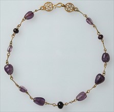 Gold Necklace with Amethysts, Glass Beads, and a Pearl, Byzantine, 500-700.