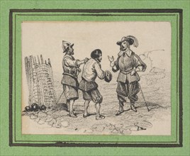 Three men arguing, mid-19th century.