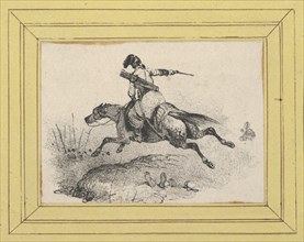 Soldier on galloping horse, mid-19th century.