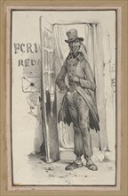 Man standing in a doorway, mid-19th century.