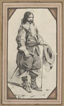 Man holding a cane and a hat, mid-19th century.