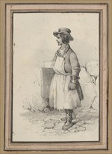 Man wearing an apron and a hat, mid-19th century.