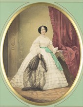 [Young Lady in White Dress with Green Sash], ca. 1857.