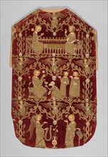 Chasuble (Opus Anglicanum), British, ca. 1330-50. Coronation of the Virgin, the Adoration of the Magi, and the Annunciation
