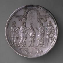 Plate with David Anointed by Samuel, Byzantine, 629-630. David?s father, Jesse, and two of his brothers watch.