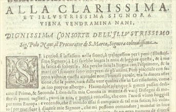 Corona delle Nobili et Virtuose Donne: Libro I-IV, page 58 (recto), 1601.[Dedication to Viena Vendramina Nani, consort of Polo Nani, procurator of San Marco].