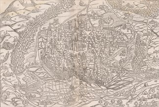 La cosmographie universelle de tout le monde, volume 1, 1575. [La peincture de la cite de Colmar, et du pays circonvoisin - map of Colmar].