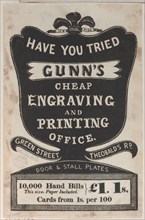 Trade Card for Gunn's Cheap Engraving and Printing Office