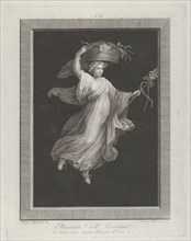 A bacchante carrying a large basket on her head and holding a staff in her le...