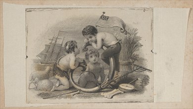 Banknote vignette with three putti as a shepherd