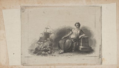 Banknote vignette with female figure representing marine commerce