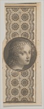 Banknote motif with a girl's head derived from Leonardo da Vinci against a patterne...