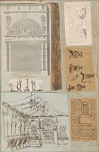 Page from a Scrapbook containing Drawings and Several Prints of Architecture