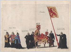 Plate 35: Men with heraldic flags and horses from Charolois marching in the funeral proces...