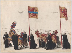 Plate 32: Men with heraldic flags and horses from Overijssel and Utrecht marching in the f...
