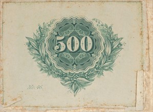 Banknote motif: number 500 at the center of a circular design of lathe work with wa...