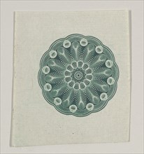 Banknote motif: small circular ornament containing floral lathe work