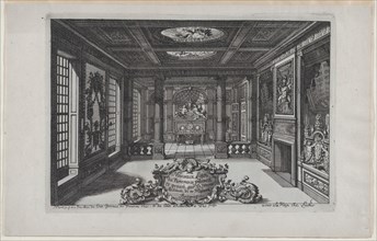 Title Plate with a Cartouche Set in a Lavish Interior