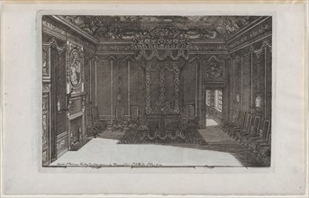 Interior with a Canopy Bed and a Row of Chairs Lining the Walls