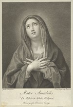 The Virgin looking upwards with hands crossed over her chest