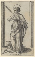 Saint Agnes standing a holding a palm in her right hand