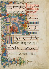 Manuscript Leaf with a Funeral Procession in an Initial R